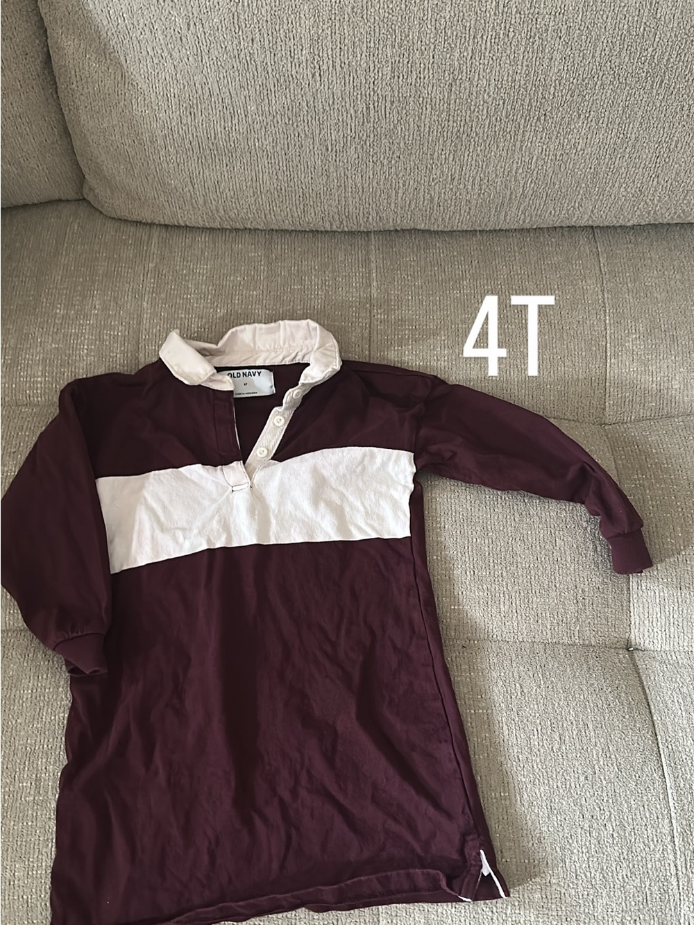 Old Navy Burgundy and White Rugby Polo Shirt - Kids 4T